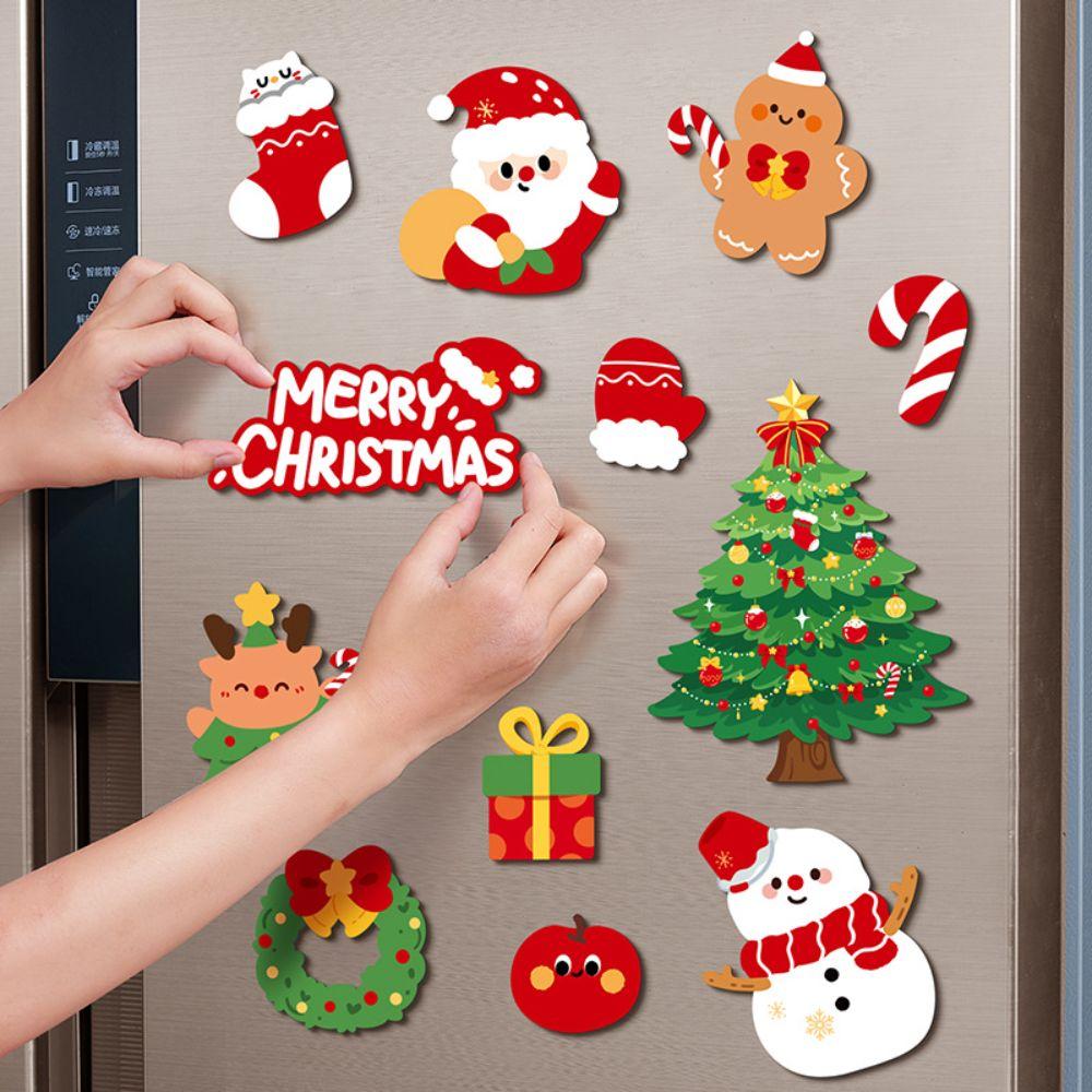 12Pcs Christmas Tree Magnetic Stickers Santa Claus Refrigerator Magnets  Holiday Gifts