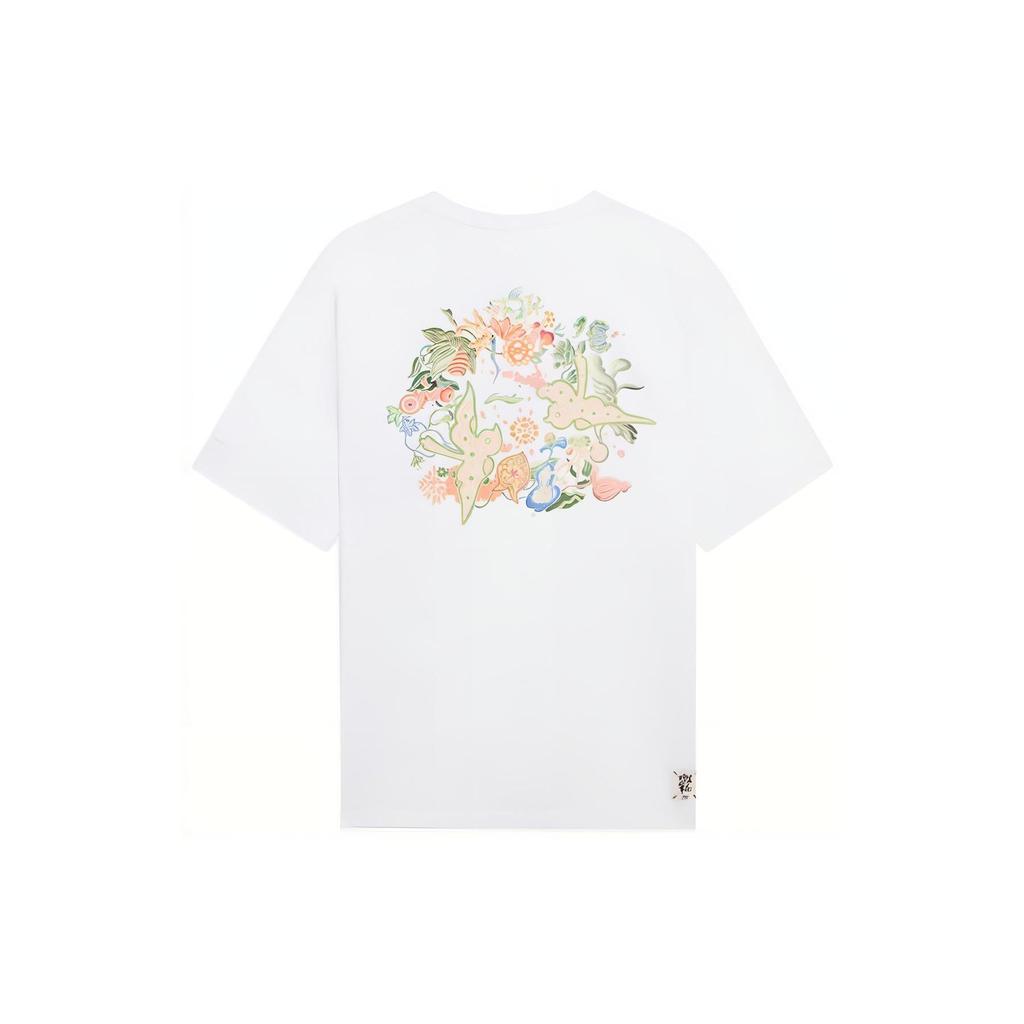 Li-Ning Sports Trend Series Floral Print Loose Round Neck Short Sleeve T-Shirt Unisex Tops White AHSS755-1
