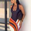 Maxi Abito Stampato da Donna con Scollo all'Americana Senza Maniche Bodycon Abito da Vacanza