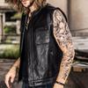 AL KHALID - Chaleco de moto de cuero auténtico negro para hombre, nuevo, hecho a mano, para club de motociclistas