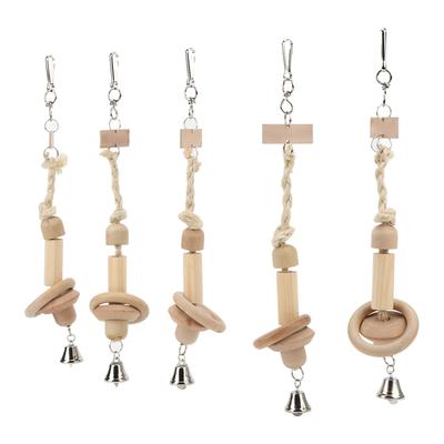 5Pcs Parrot Ring Chewing String Toy Wooden Safe Attractive Chewing Toy with Bells for Bird Parrot