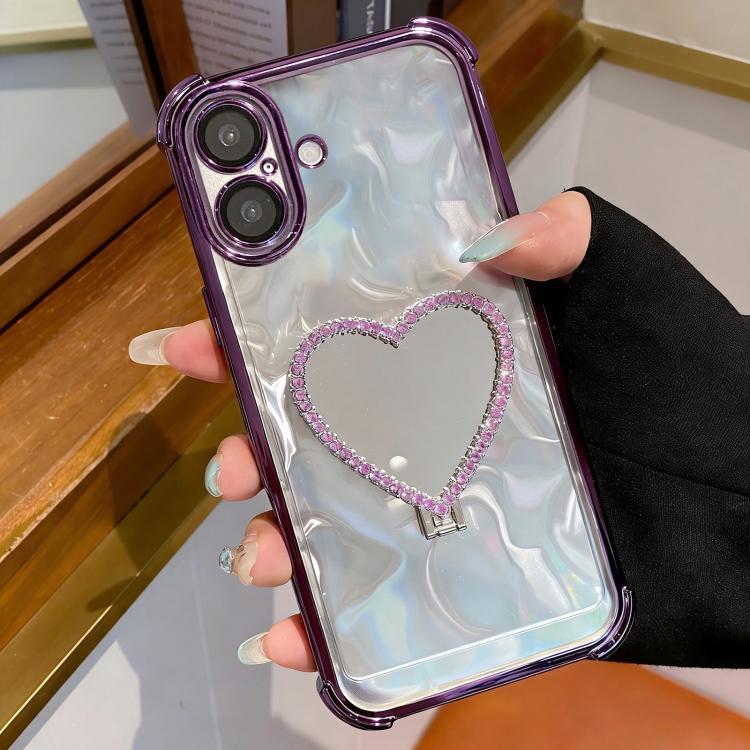 Heart-shaped Mirror Electroplated TPU + Acrylic Phone Case with Holder
