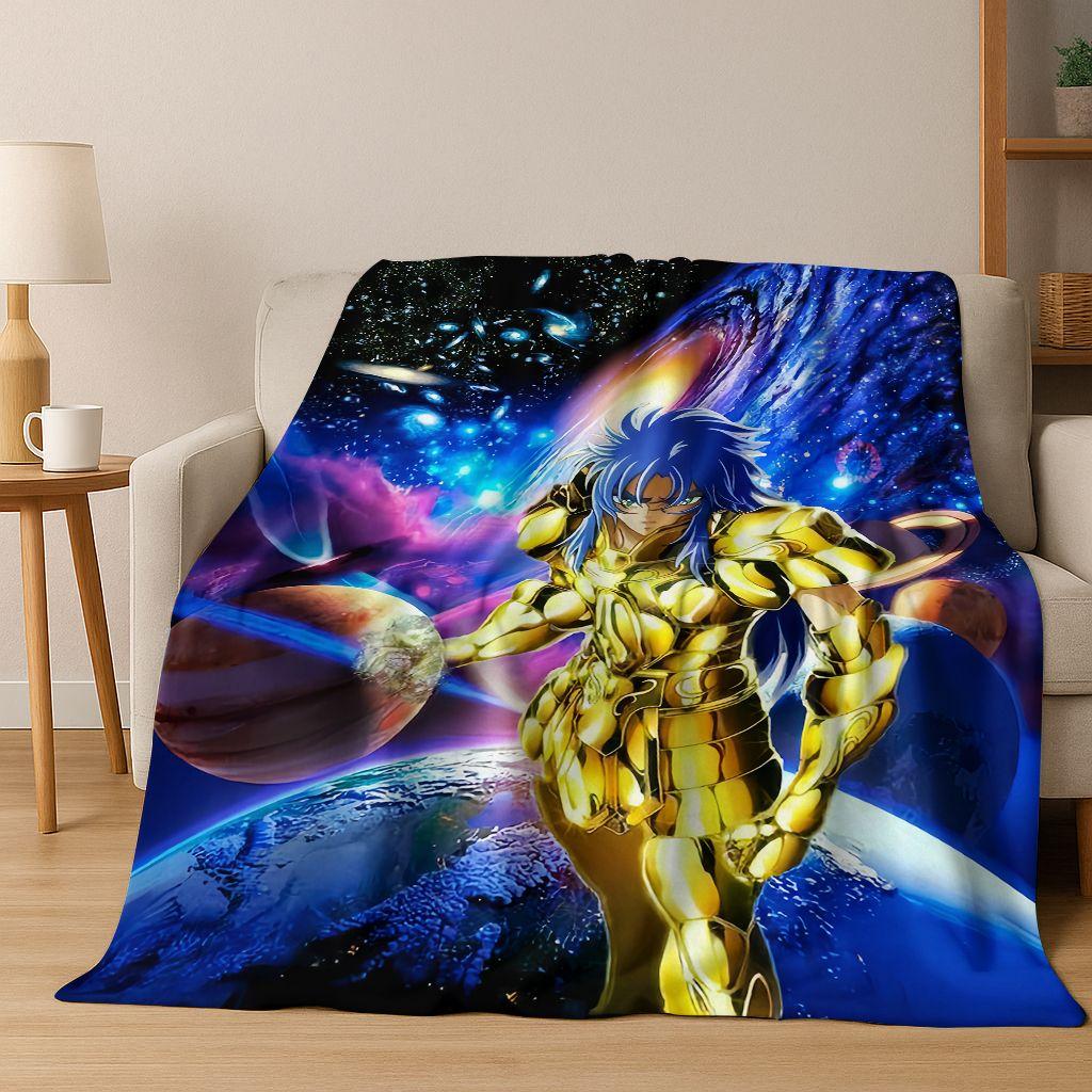 Retro Anime Saint Seiya Gold Saint Cartoon Flannel Blanket,Cozy Soft Throw Blanket for Home Bedroom Bed Sofa Picnic Cover Kids