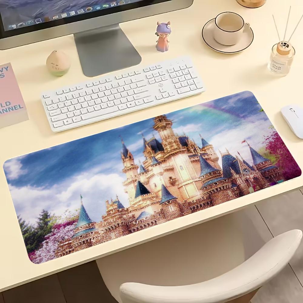 Magical Fairy Tale Castle Print Gaming Mouse Pad Large Desk Mat AntiSlip Rubber Base Stitched Edge Keyboard Mat For Workstation