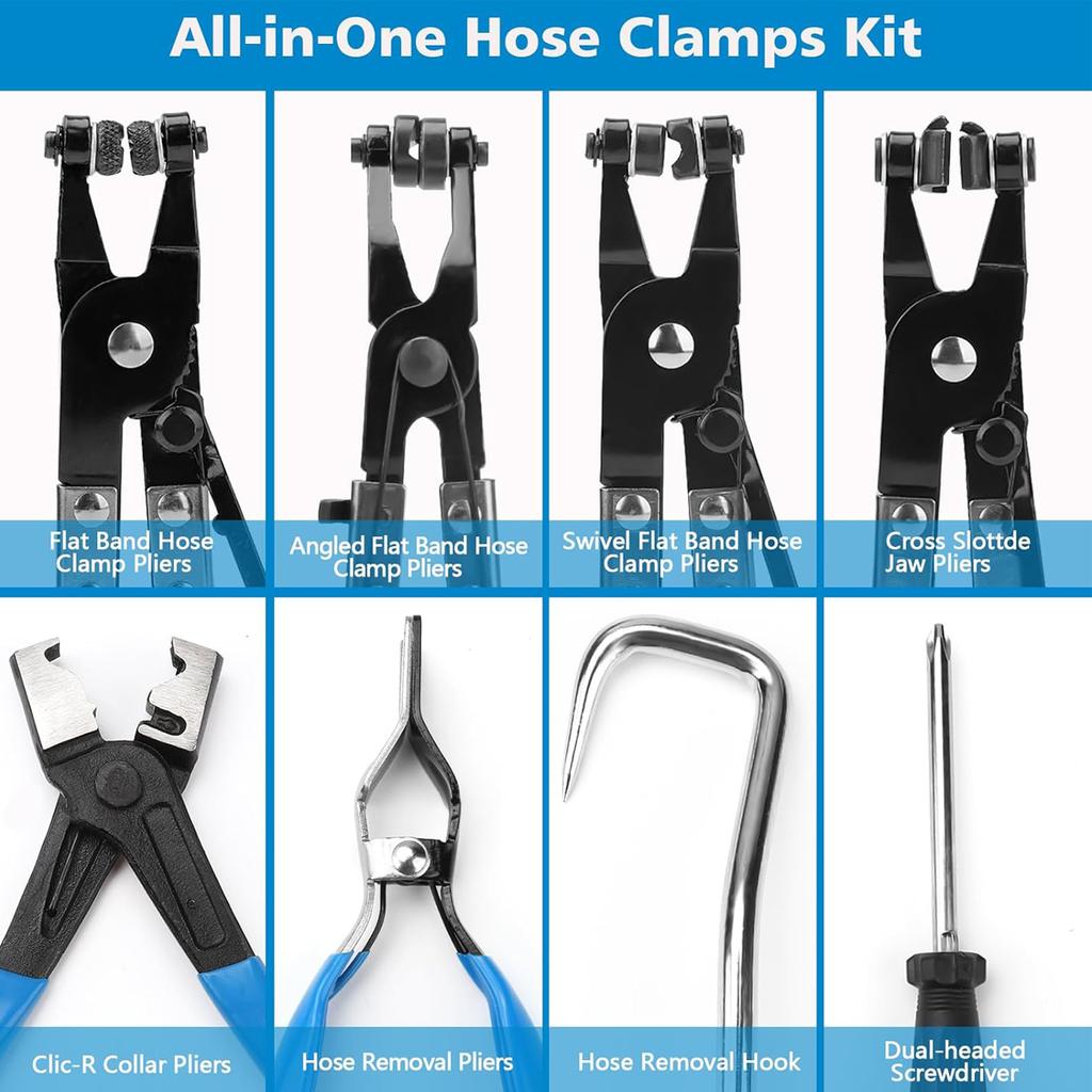 9pcs Wire Long Reach Hose Clamp Pliers Set Motorcycle Repair Fuel Oil Water Hose,Hose Clamp Pliers for Fuel Oil & Water Hoses