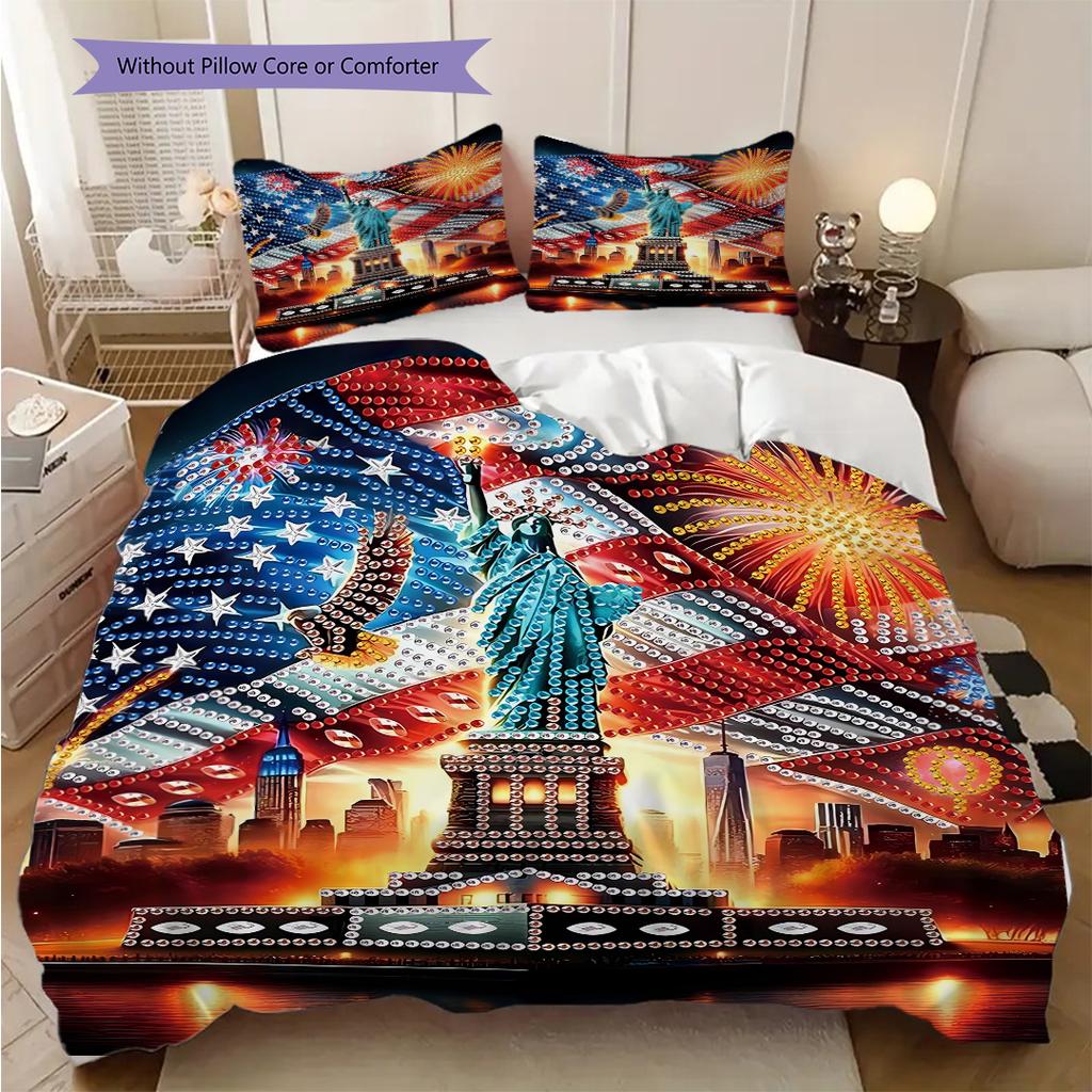 Statue of Liberty, USA Bedding, Duvet Cover, Pillowcase, Home Decoration, Birthday Gift (1 * Duvet Cover+2 * Pillowcase, Coreless)