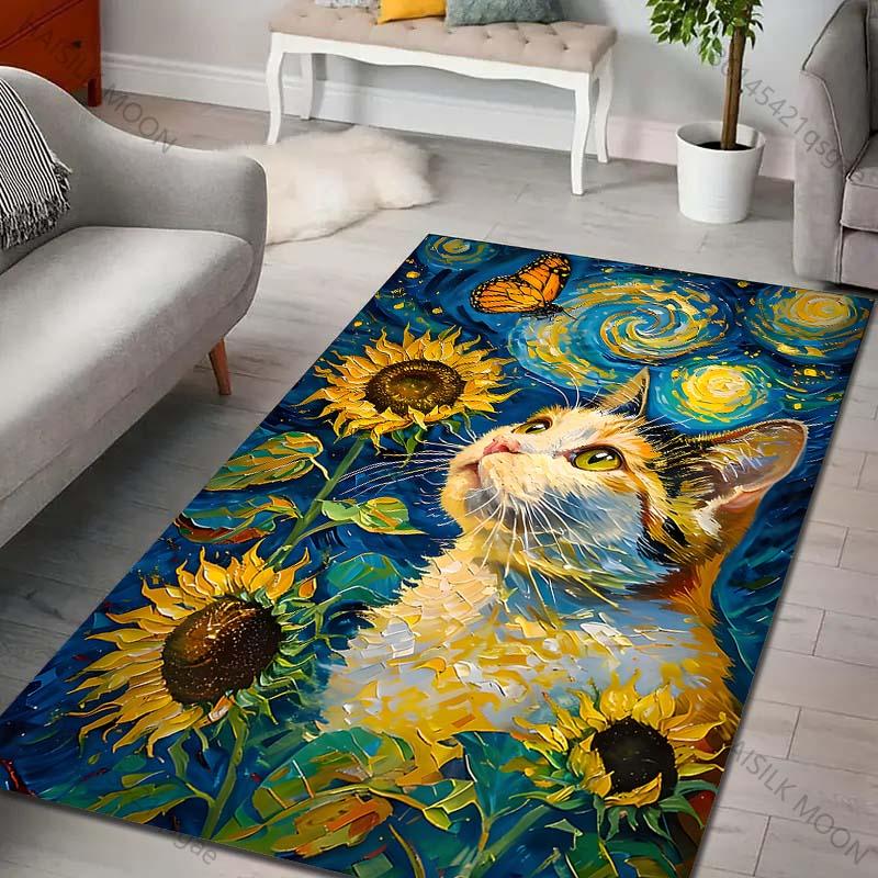 

15 sizes Cat with butterfly and sunflowers Print Carpet Rug for Living Room Bedroom Sofa Doormat Home Decor Non-slip Floor Mat 40cm x 60cm