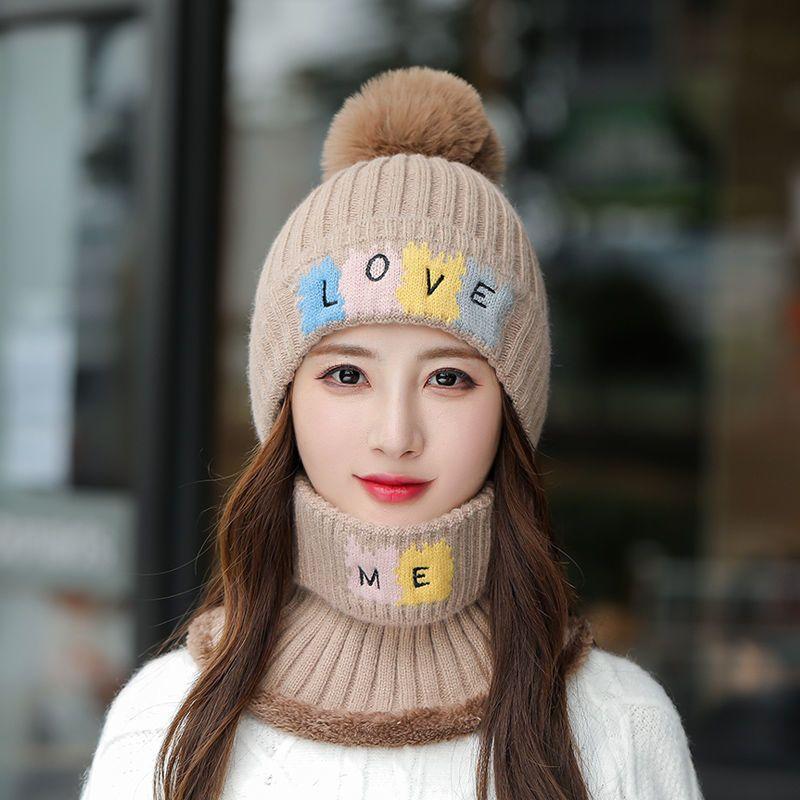 Hat Women's Winter Trendy Fashion Versatile Warm Knitted Hat Windproof Ear Protector Hat Fleece Thickened Wool Hat Women's