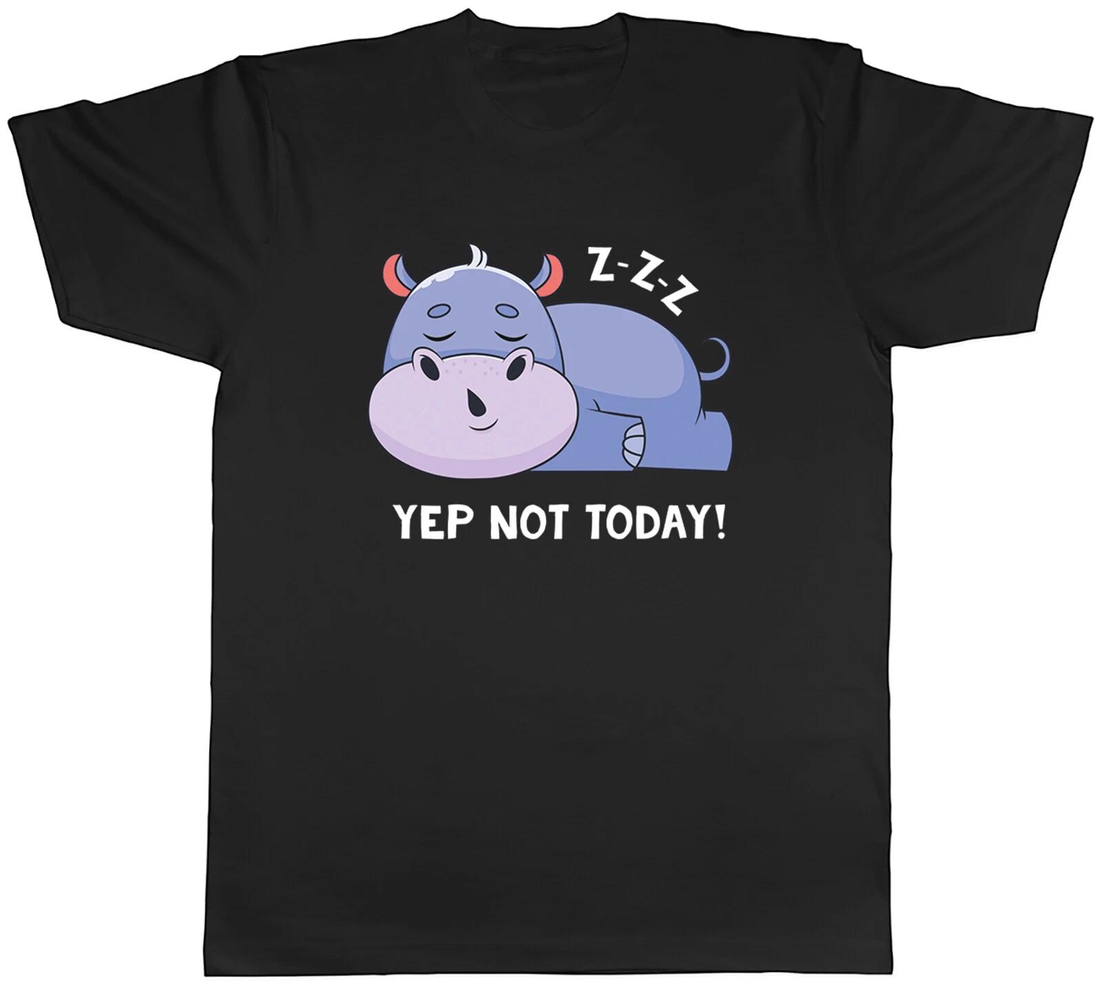 Sleeping Hippopotamus Mens T-Shirt Yet Not Today Lazy Tired Hippo Tee Gift L