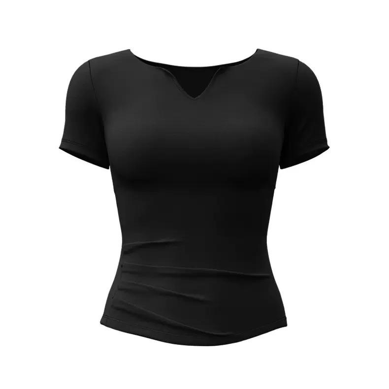Professional Gym Pilates Yoga T-Shirt Women s Quick-Drying Breathable Outdoor Running Exercise Sportswear Top Short Sleeves S чёрный
