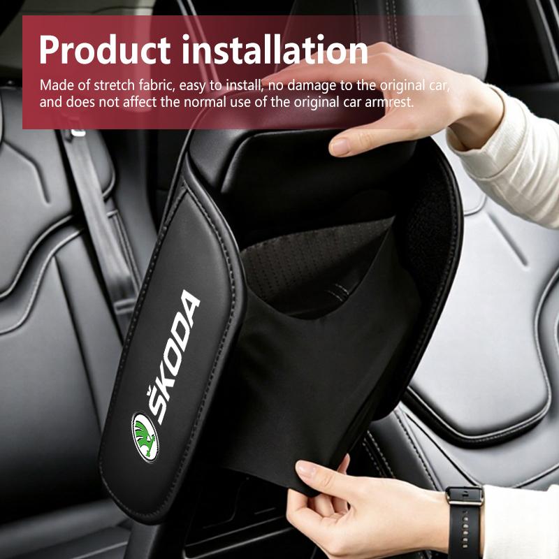 Leather Car Armrest Mat Height Support Pad Storage Accessories For Skoda Octavia A5 A7 RS Fabia Superb Rapid Karoq Xknp33