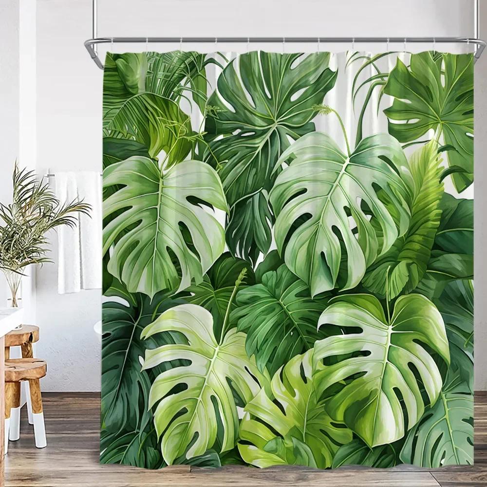 Nordic Modern Shower Curtain Tropical Leaves Monstera Shower Curtain Forest Green Leaves Plants Bathroom Decoration