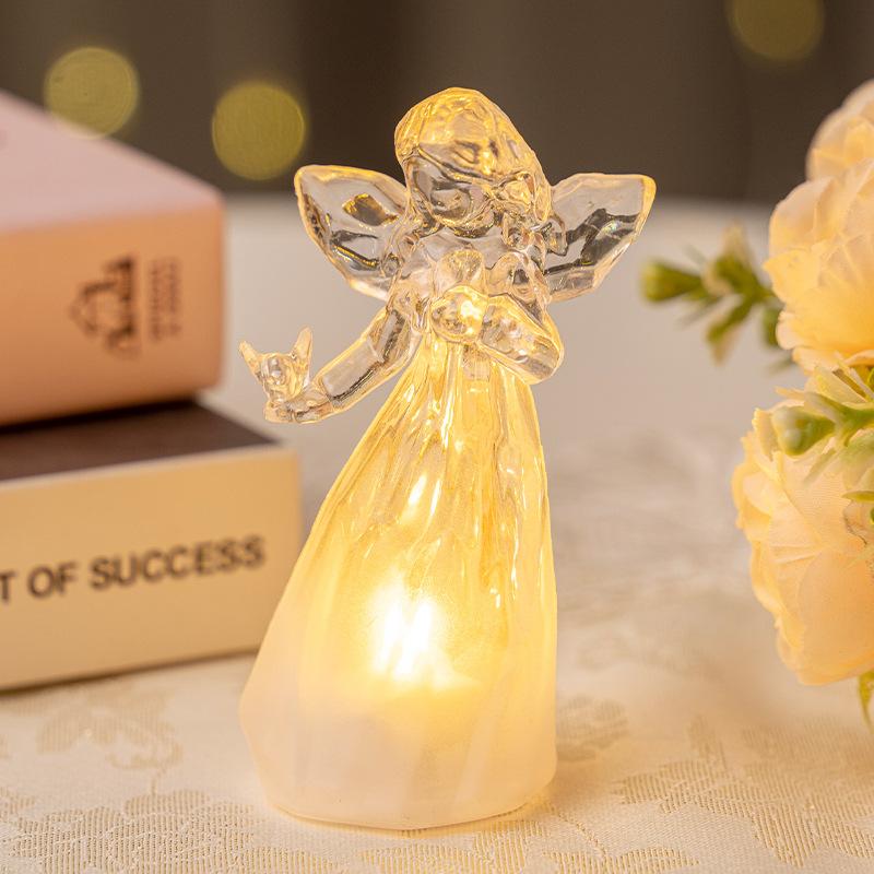 LED Luminous Little Angel Ornament - Plastic Imitation Crystal Cartoon Decorative Night Light with Soft Glow