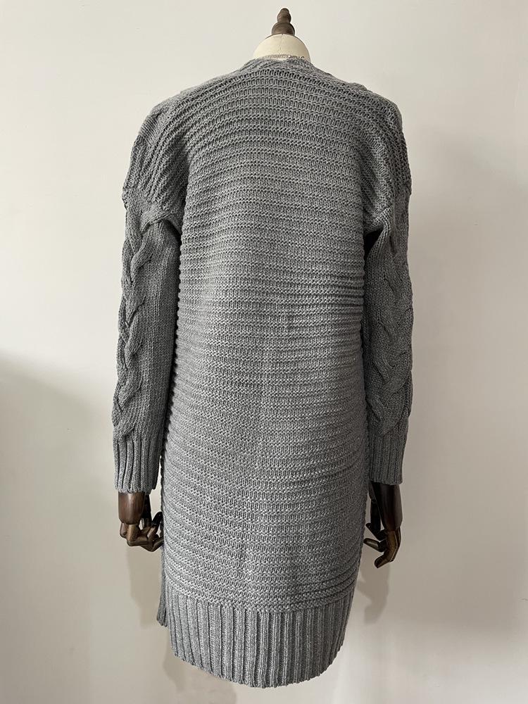 Women's Solid Color Loose Knit Cardigan - Chunky Mid-Length Cable Knit Sweater Coat