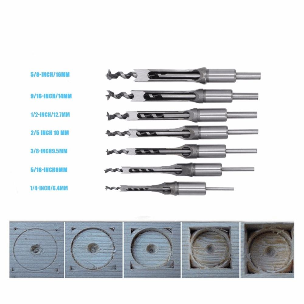 7pcs Sharp Cutting Edge Square Hole Drill Bit Bearing Steel Mortiser Drill Bit Woodworking