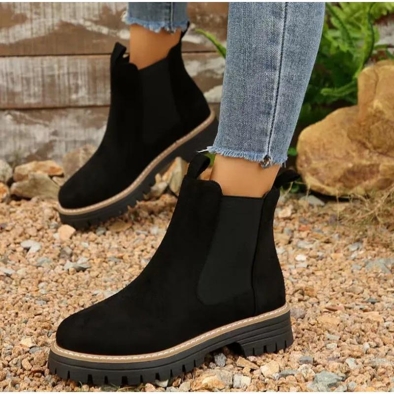 Schrubbleder Damen Innen erhöhend Kurze Stiefel Plateau Chelsea Stiefeletten Plus Fleece Wärme Knöchelstiefel Botas De Mujer