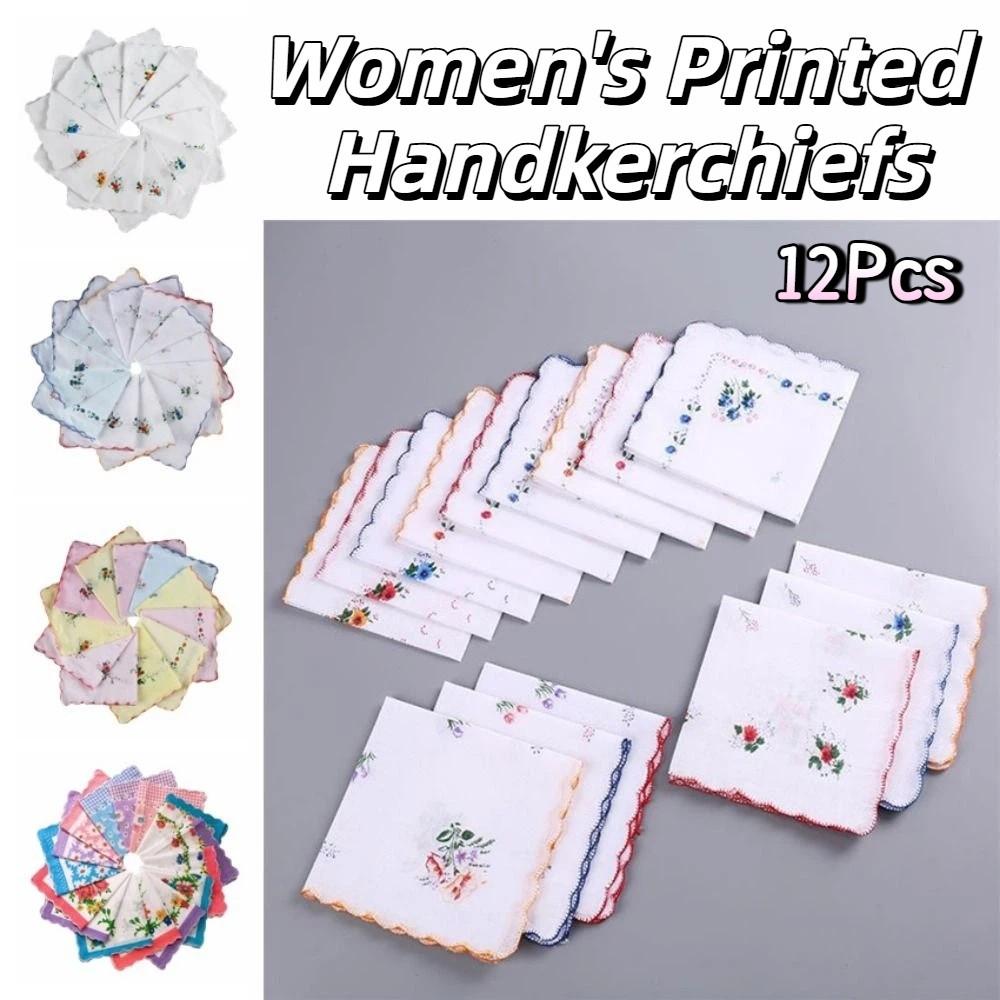 12Pcs 28x28cm Women's Printed Handkerchiefs Sweat Absorbent Thin Sweat Towel  Kitchen Tools