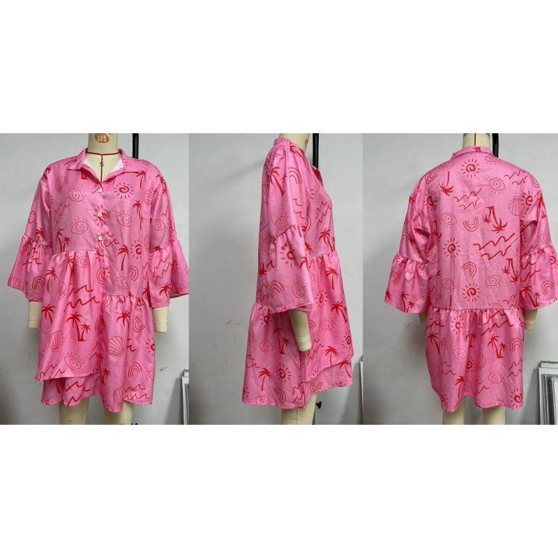 Women's Comfortable Simple Flared Sleeve National Wind Loose Shirt Short Dress