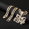 European and American Hip-hop Fashion Design Trend Letter KINGKEMP Full Diamond Alloy Pendant Cuban Chain Men's Necklace