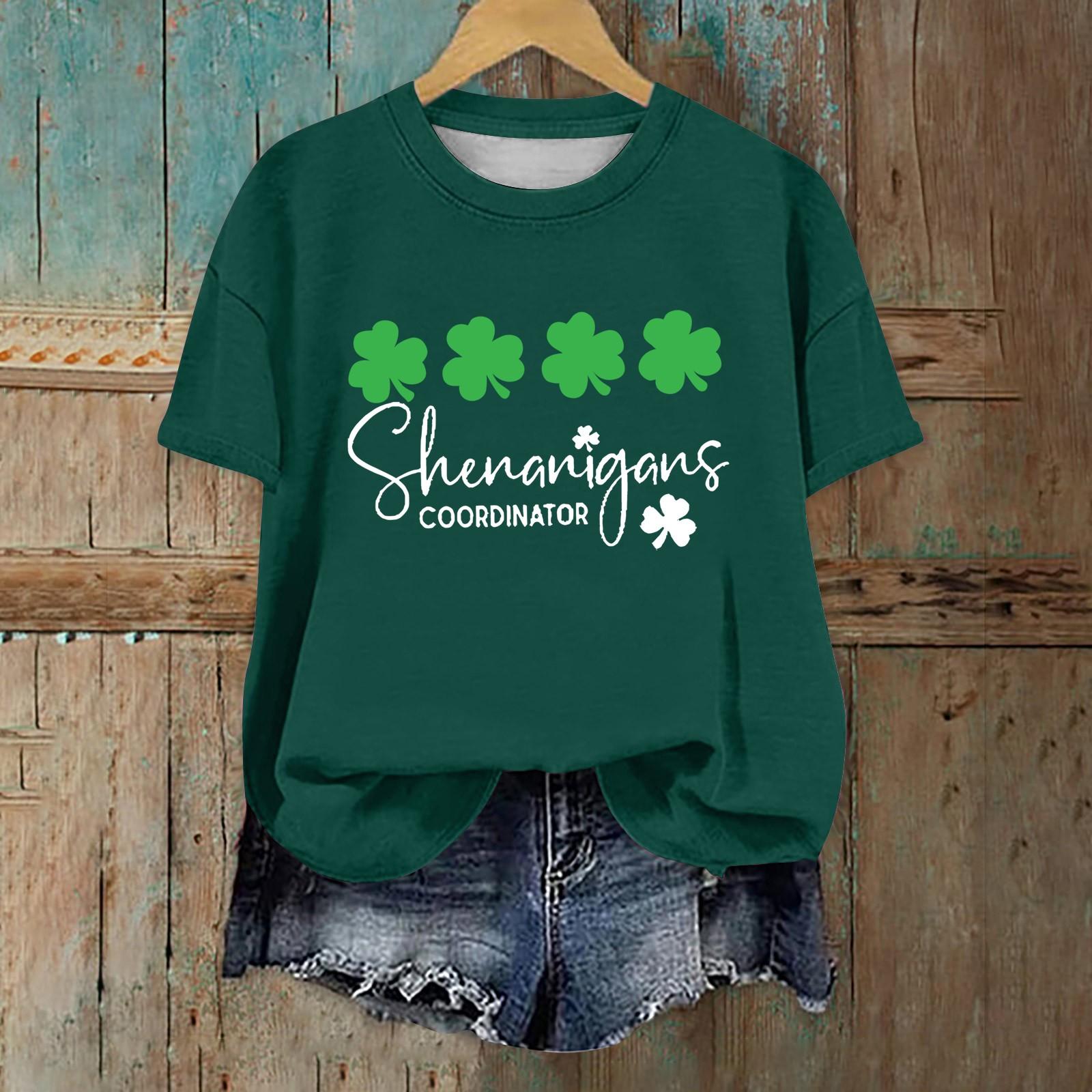 

Жіноча Мода Повсякденний Короткий Светр з Спущеним Плечем. Футболка з круглим вирізом з принтом до Дня Святого Патрика XXL