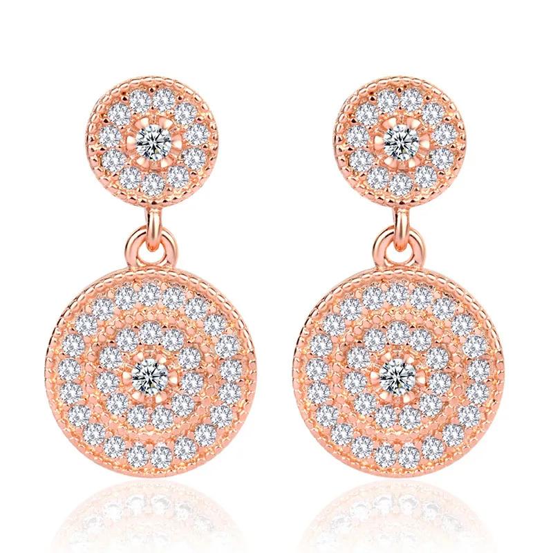 

High Quality Rose Gold Crystal Long Earrings Bridal Large Drop Earrings For Women Fashion Wedding Sterling Silver