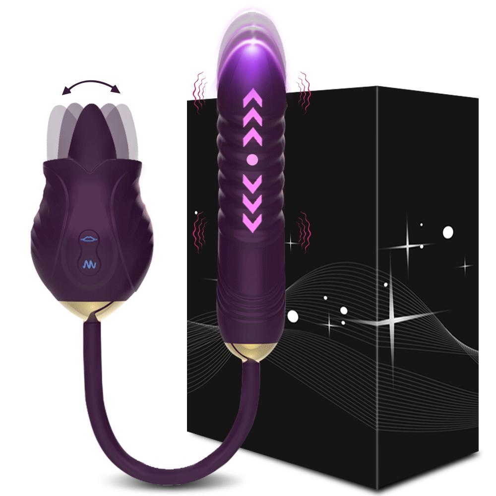 Rose-Vibrator for Woman Tongue Licking Clitoral Stimulator Thrusting G Spot Dildo Clit Nipple Licker for Women Goods Sexy Toys