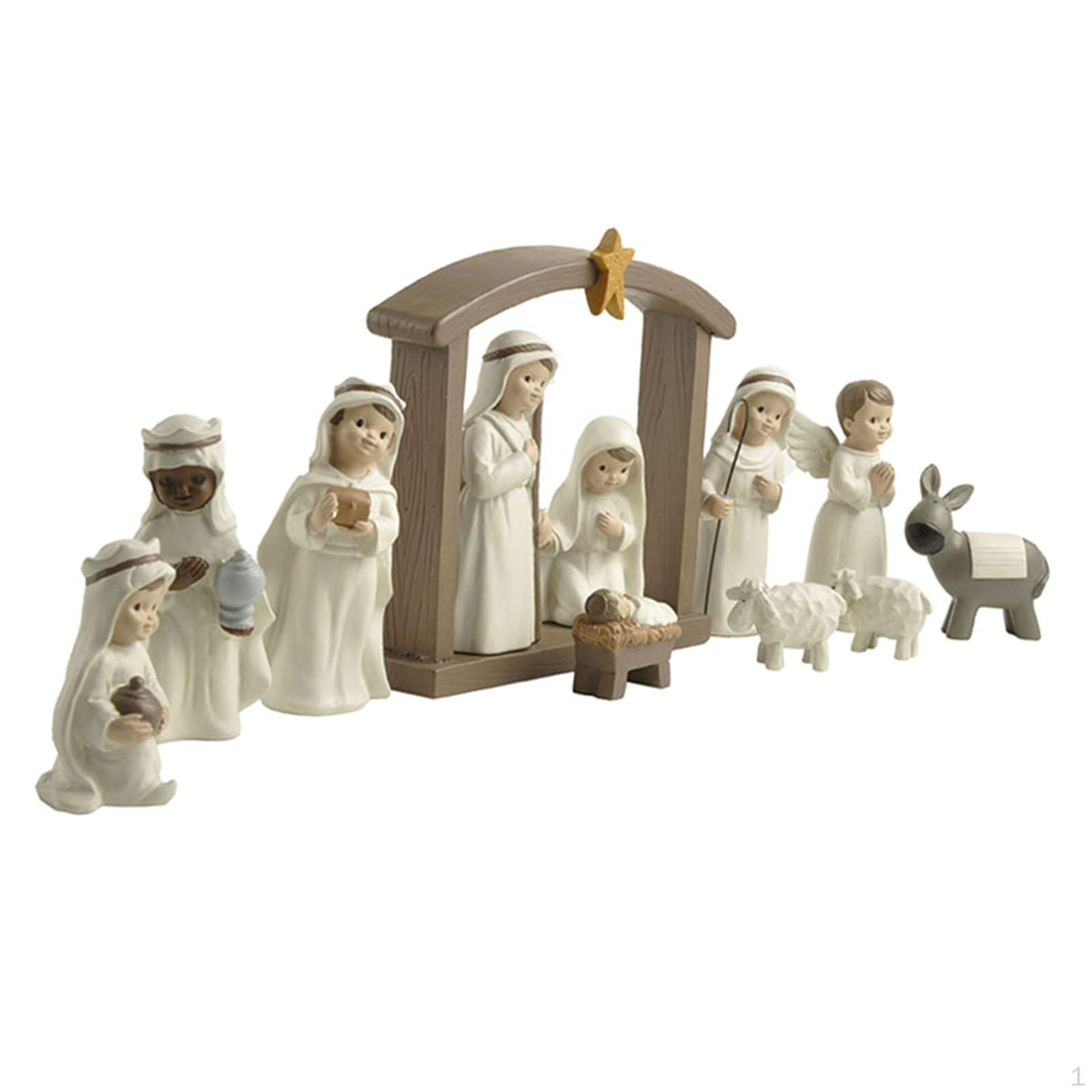 Statue de la crèche de Noël pour décoration de meuble TV, sculpture en résine, artisanat religieux