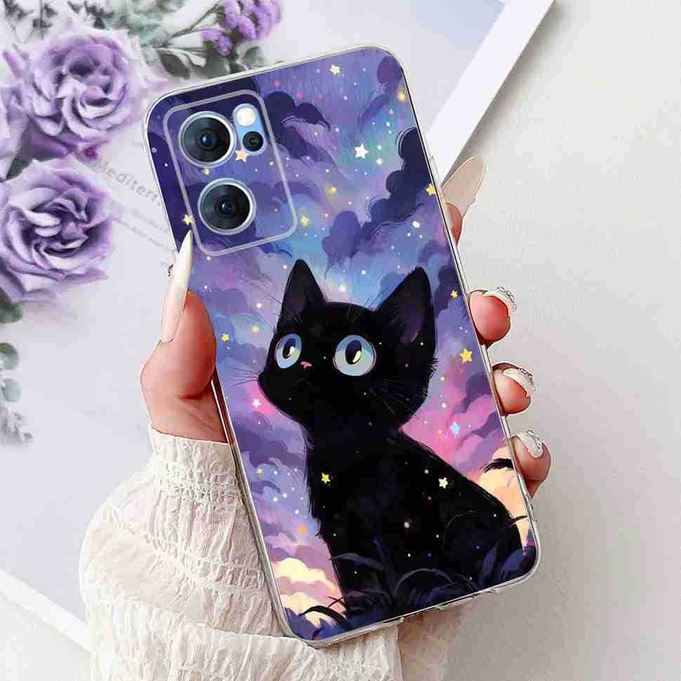 For Oppo Reno7 5G Casing Cute Cat Flower Painted Cover Soft Fundas Phone Case For Oppo Find X5 FindX5 Lite Reno 7 5G Back Cover