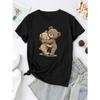 European Size Cartoon Bear Print T-Shirt - Soft, Breathable, Casual Summer Sportswear,Suitable for Outdoor Activities and Casual Wear, Casual Style