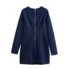 2024 Euro-America Style Women's Denim Short Dress: Autumn/Winter, Waist-Cinching, Slimming, Long-Sleeved, and Versatile