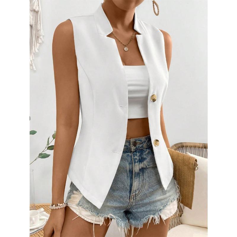Fashion V-Neck Sleeveless Cardigan Women Suit Shirt Vest V Neck Jacket Slim Fit Office Vests Casual Solid Color Female Tank Top Elegant Clothing