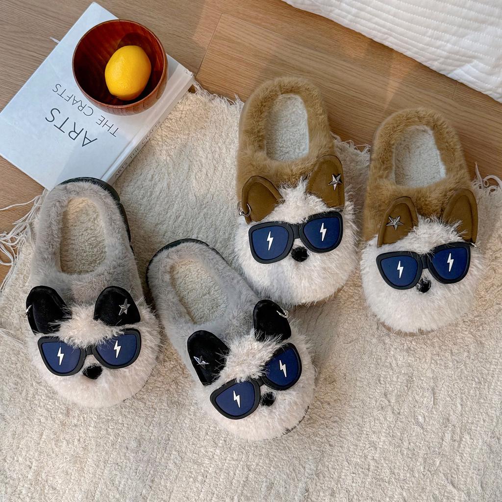 Cartoon Cotton Slippers Cute Puppy Winter Velvet Warm Couple Indoor Home Soft Bottom Cotton Mop
