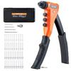 Pop Rivet Gun Kit, with 200 Blind Rivets, Heavy Duty Single Hand Riveter with 4 Interchangeable Nosepieces, 4 Drill Bits, and a Carrying Case