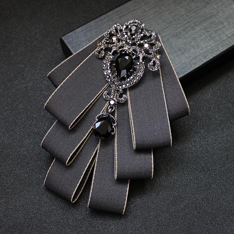 

Luxury Fashion Bowties Bows Tie Brooch Fabric Crystal Pins And Brooches Corsage Butterfly Blouse Accessories Pin Lapel for Women чёрный