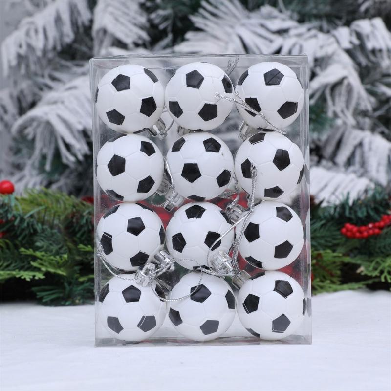 12 Stück Weihnachtsbaumkugeln Fußball Kugel Hängeornament Weihnachtsbaumschmuck für Winterurlaub Party Dekoration
