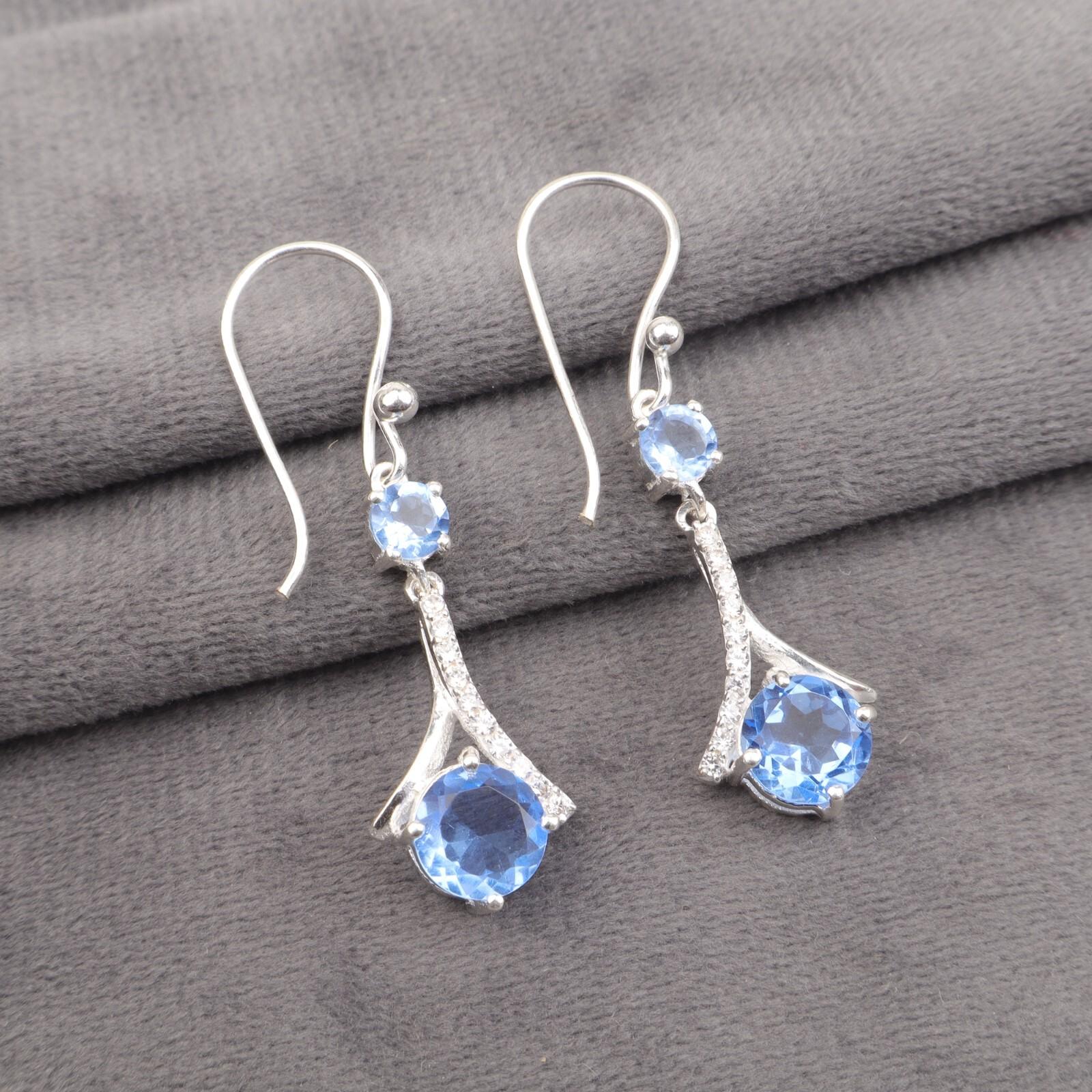 

Tanzanite Gemstone 925 Sterling Silver Jewelry Zircon Earrings 1.84 For Party CZE-9-12