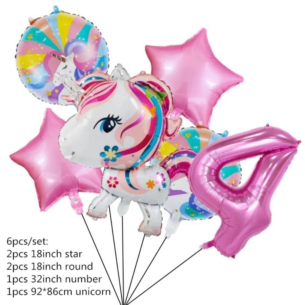 6 Pieces Rainbow Unicorn Themed Aluminum Foil Balloon Baby Shower Boy Girl Birthday Party Holiday Party