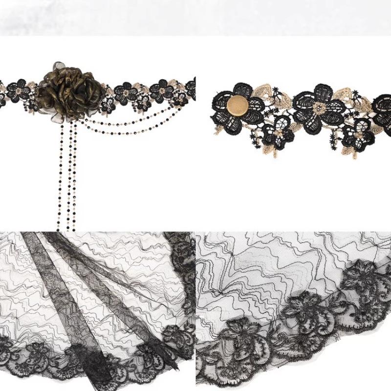 Exquisite Gothic Black Lace Bridal Veil Intricate Floral Embroidery Delicate Beaded Accents for Wedding/Boho/Halloween Party