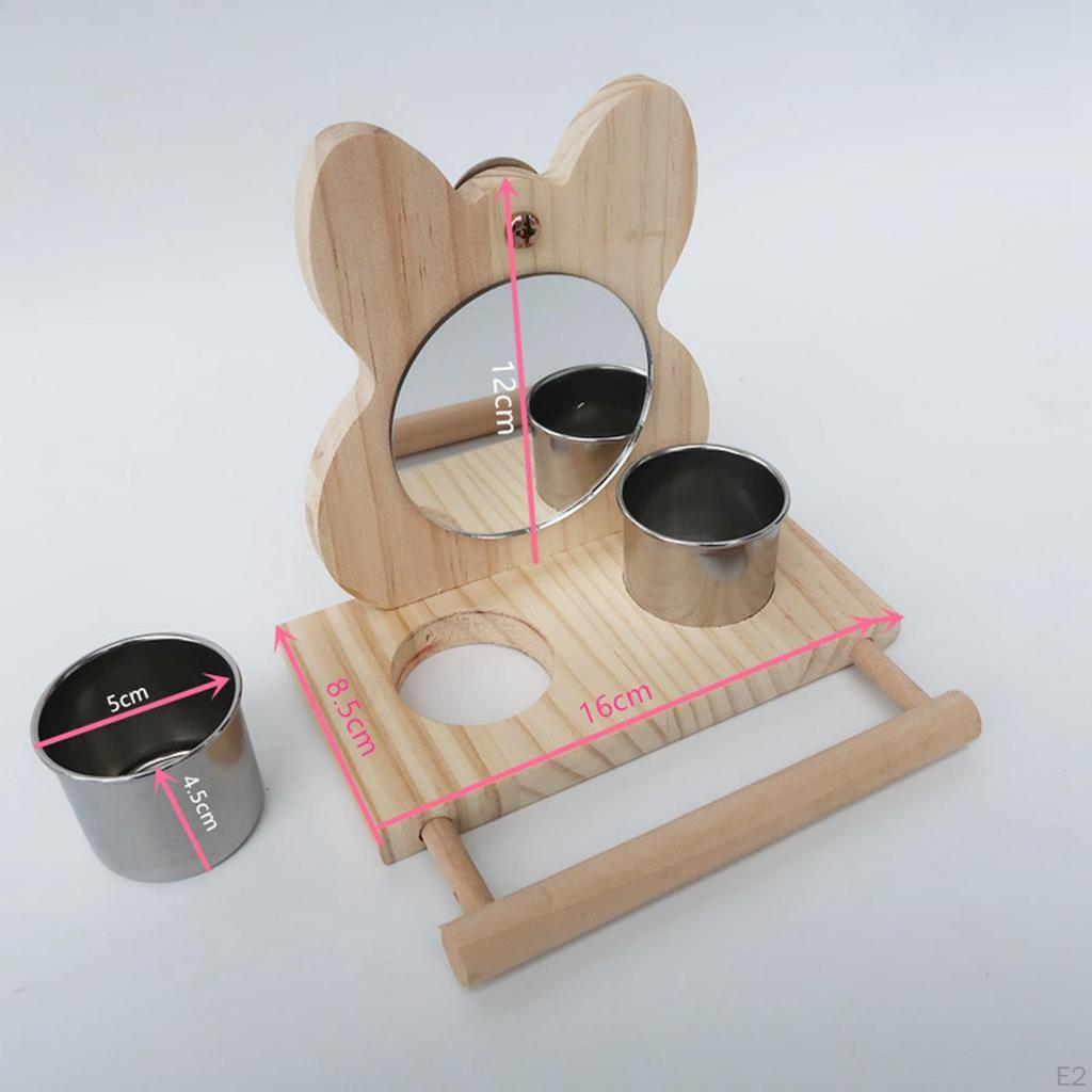 Parrots Mirror Feeder Cups Wooden Perches Perch Stand Water Bowl Stands Accessories
