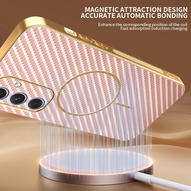 For Samsung Galaxy A54 5G Phone Case Carbon Fiber Textured Electroplated TPU Back Cover