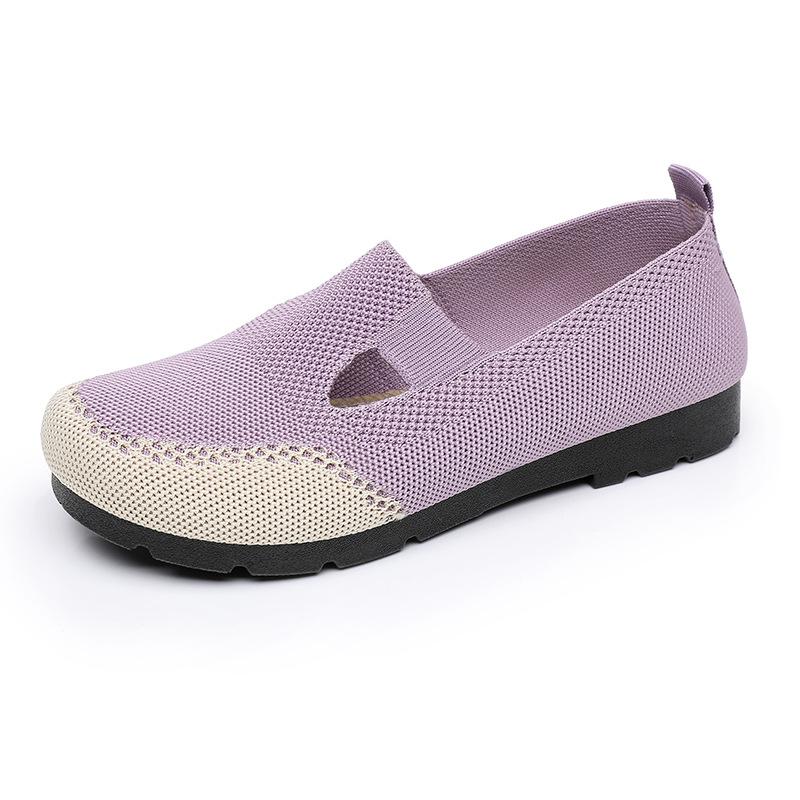 Damen-Flachschuhe aus Netzstoff, gestrickt, atmungsaktiv, zum Reinschlüpfen, runde Zehenpartie, flache Schuhe, lässig, bequeme Wanderschuhe, leichte Halbschuhe, elegante Arbeitsschuhe für Damen
