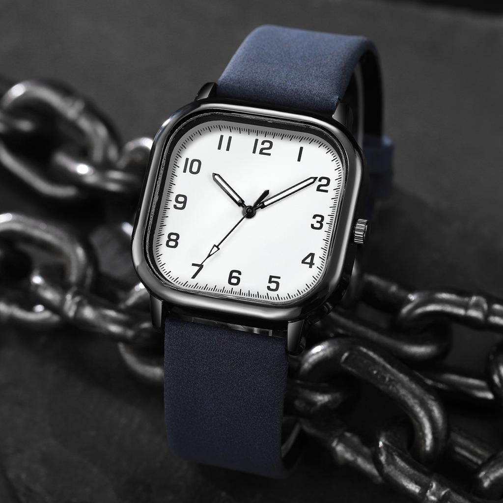 3PCS Men Business Watches Fashion Square Arabic Dial Quartz Watch Casual Leather Band Wristwatches for Men Clock