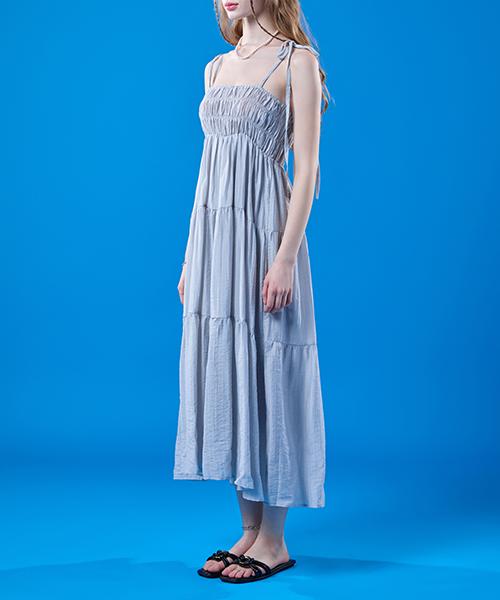 Collet Daisy Rustling Ribbon Summer Frill Layered Sleeveless Dress [Gray] Kcl.