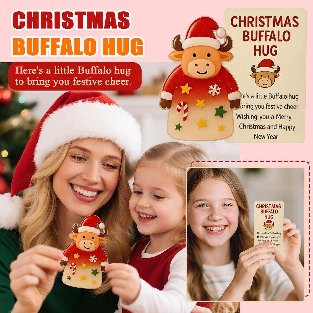 2D Acrylic Christmas Cow Pocket Hug With Holiday Greeting Card, Holiday Friendship Decoration Keepsake For Family Friends Teachers