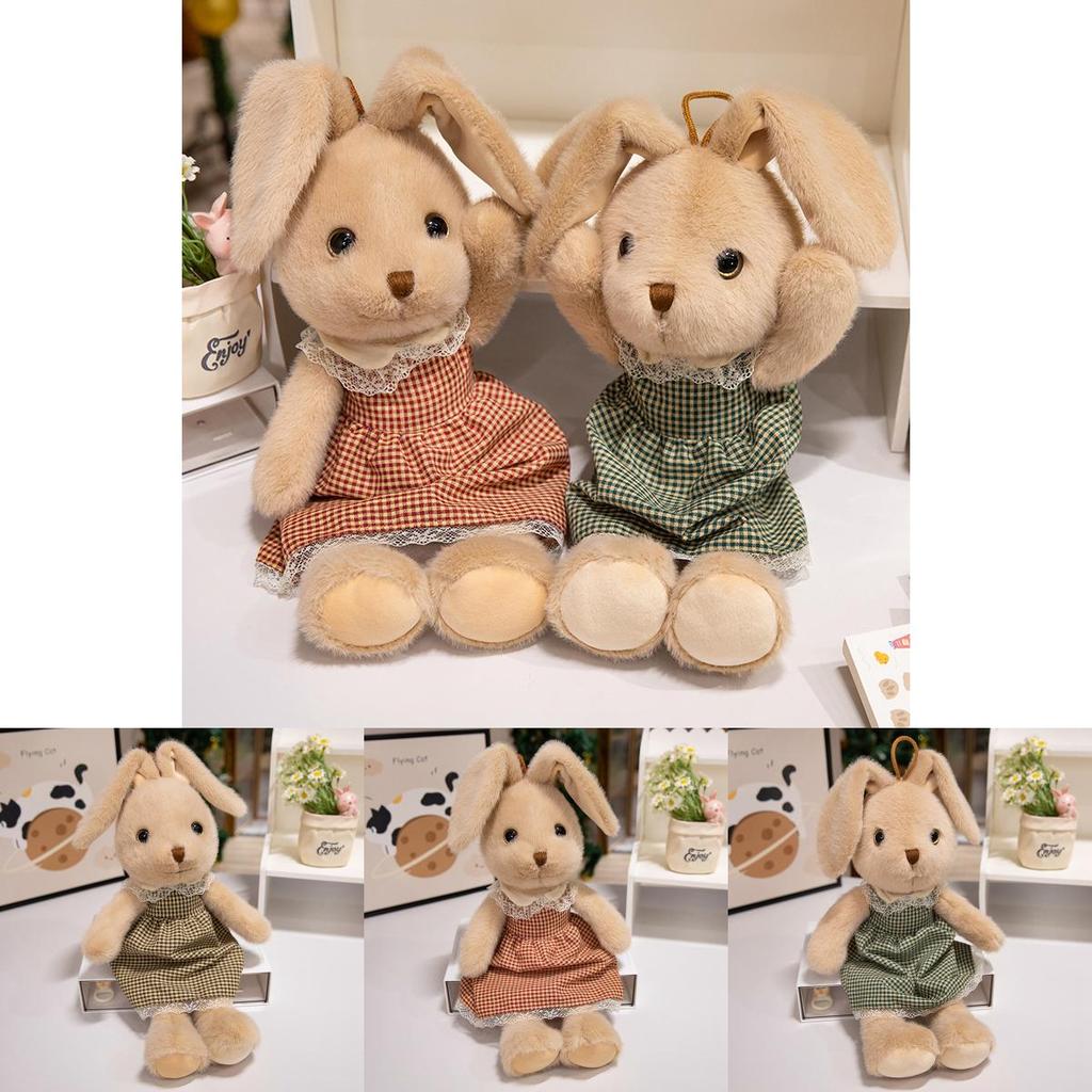 Adorable 40cm Plush Easter Bunny Doll With Long Ears In Yellow Checkered Dress