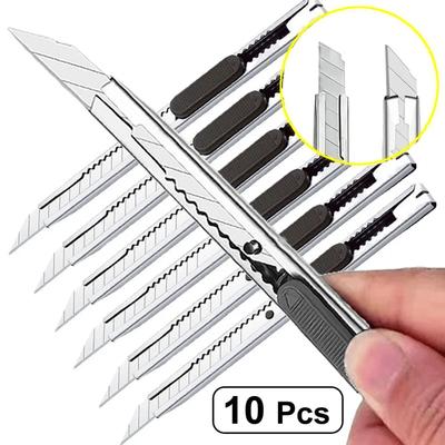 10Pcs Utility Knife Stainless Steel Paper Cut Box Cutter Tools Kit Non-Slip Blades Unboxing Knife Handicraft Carving Tools