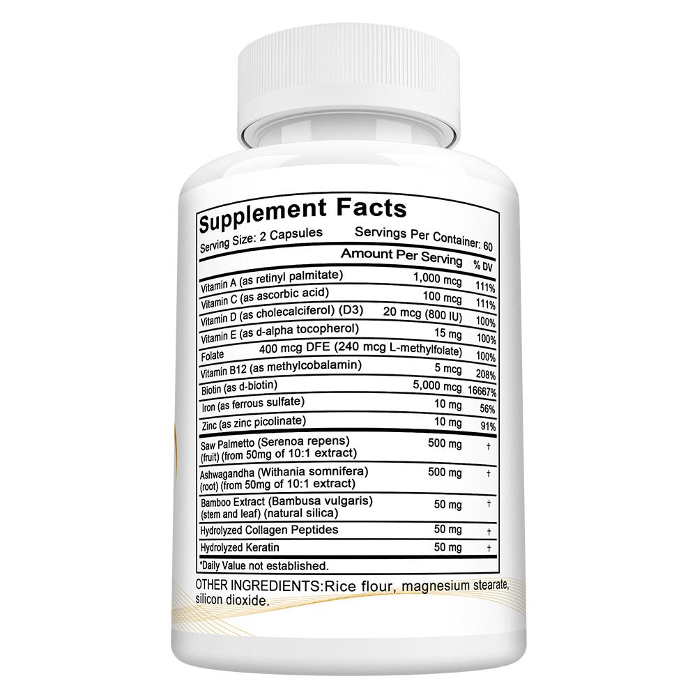 Fearathe Haarkomplex Vitamine Nahrungsergänzungsmittel, Biotin 5000mcg, Sägepalme & Kollagen, 120 Kapseln