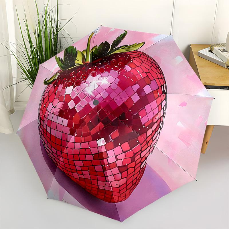 

Strawberry,Disco Ball Automatic Folding Umbrella Compact 8 rib Design,Unique Style,Suitable for Everyday Outdoor Use,Perfect Gift for