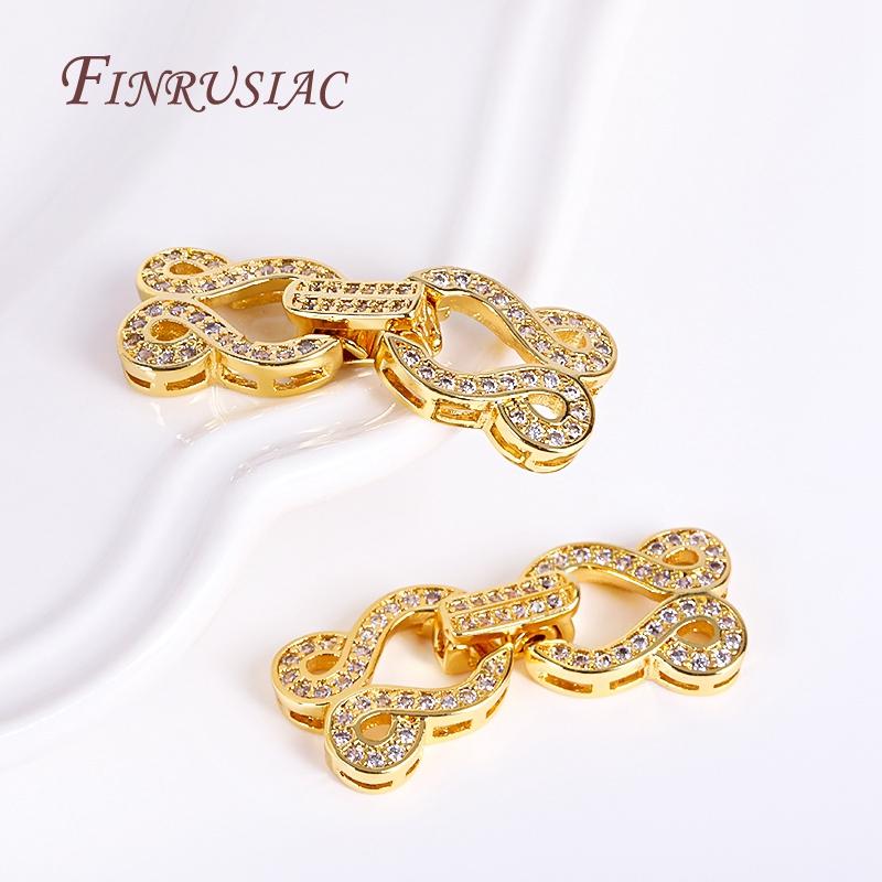 18K Gold Plated Inlaid Zircon Closure Fasteners Lock Clasps Accessories,Handmade Decorative Connector Pearls Clasps Supplies