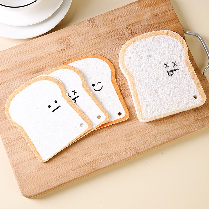 Cartoon Toast Compressed Wood Pulp Sponge Scrubber for Kitchen Cleaning